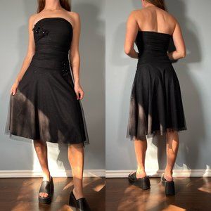 Vintage Y2K Black Dress, 00s Sparkly Floral Fairy Prom Dress